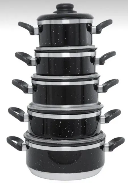 Black Speckled Cooking Pot Set (5 pcs) - Kitchen Accessories at Uncle G Mart Kilimani