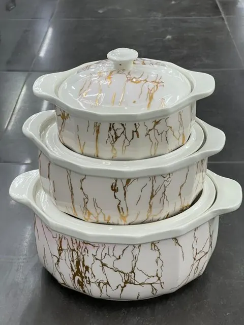 Marble Gold Ceramic Casserole Set (3 pcs) - Kitchen Accessories at Uncle G Mart Kilimani