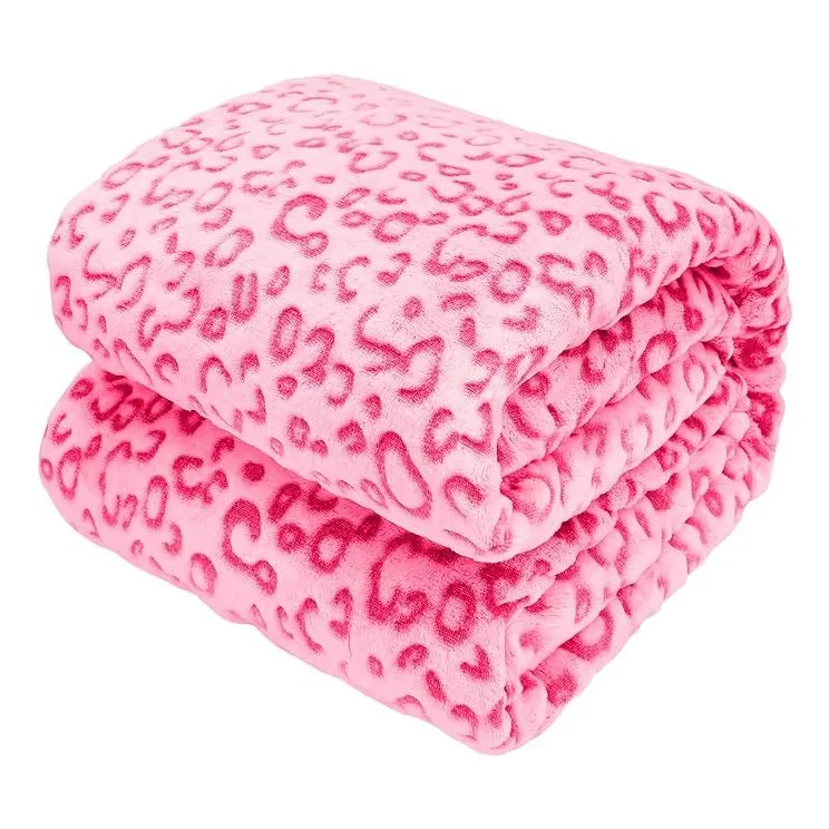 Pink Leopard-Print Fleece Blanket