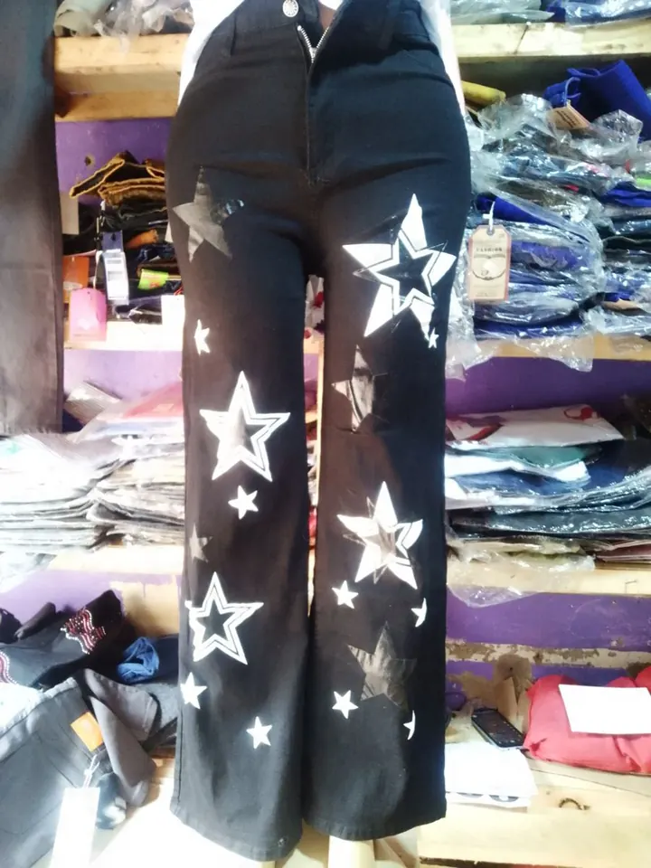 Star Print Black Jeans - Clothes at Uncle G Mart Kilimani